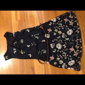 Primark Navy Blue Floral Print Dress with Belt